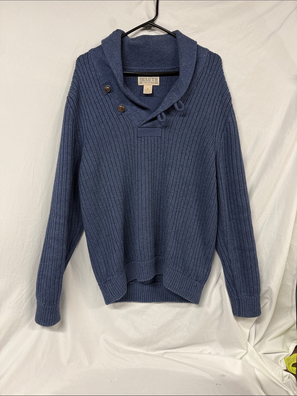 Duluth Trading Co Men's Slate Blue Shawl-Collar Ribbed Sweater